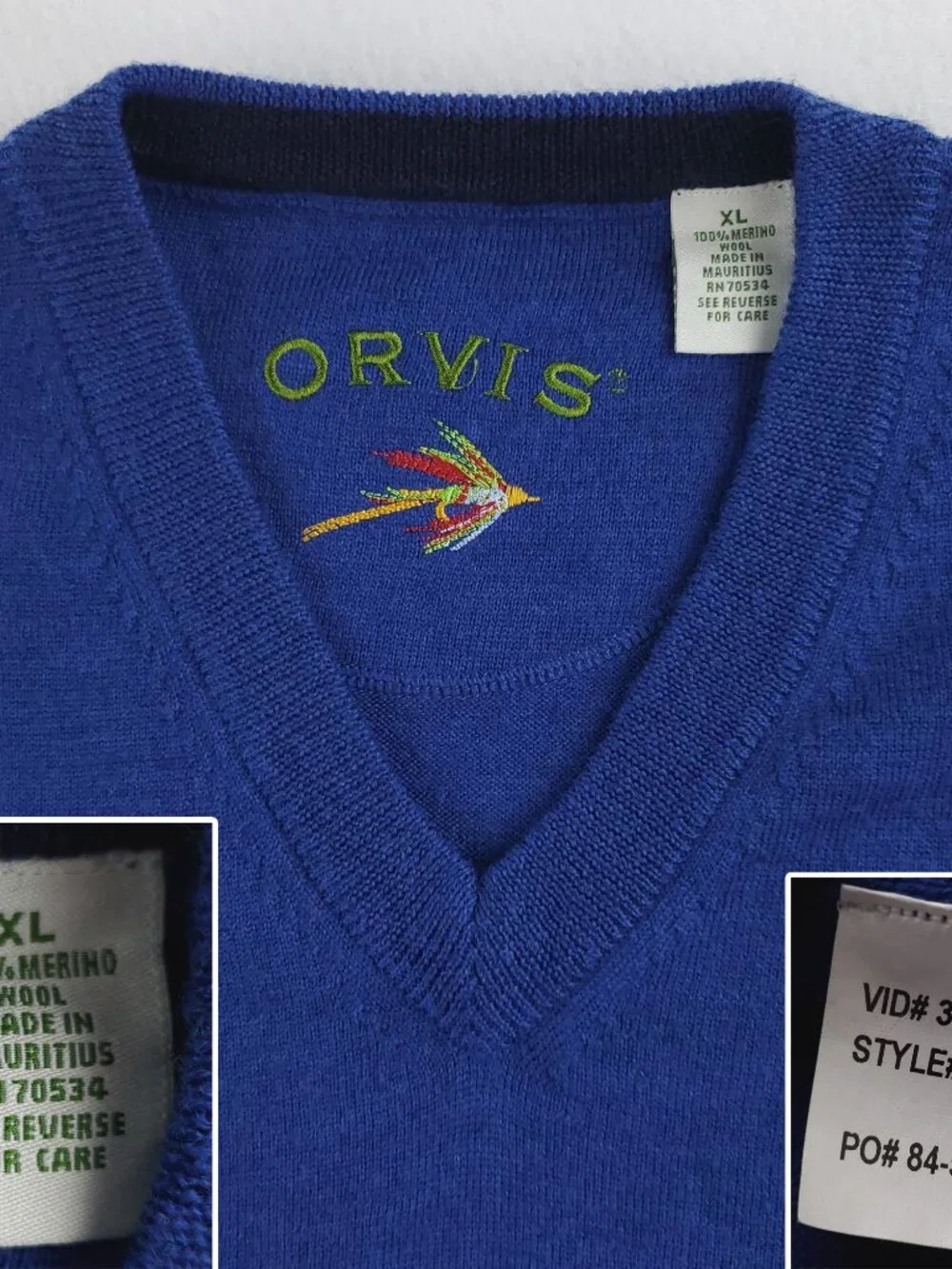 Orvis Sweater 100% Merino Wool Knit V-Neck Fly Fish Lure Men's XL